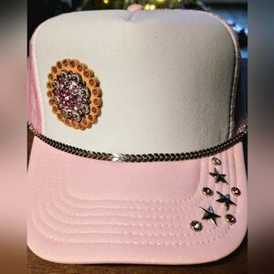 NWT Otto Western Pink and White Custom Trucker Hat With Western Concho